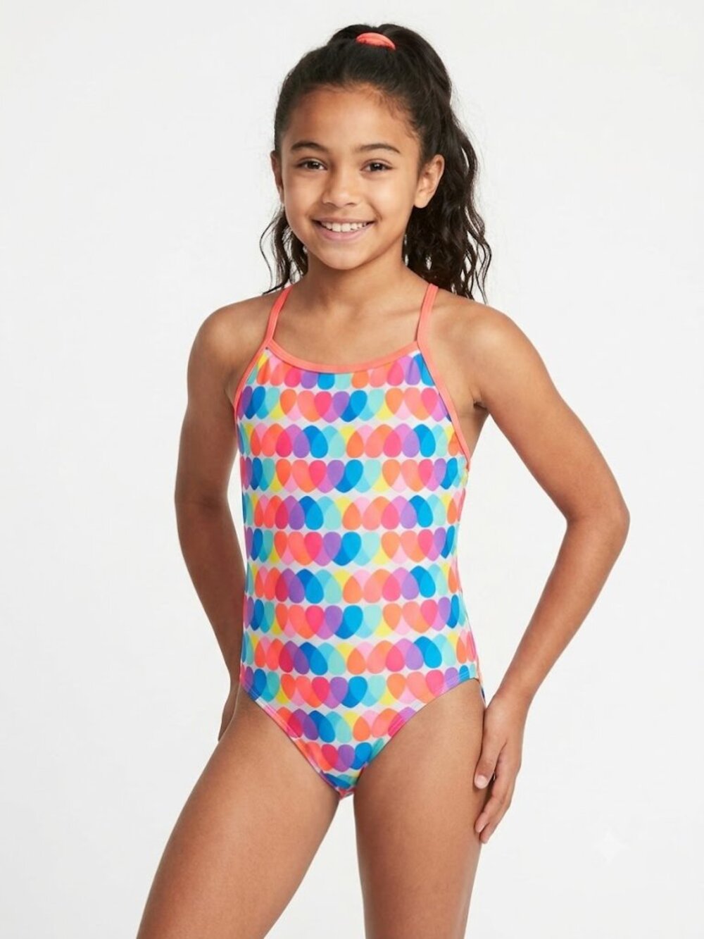Wonder Nation Girls One Piece Swimsuit L 10/12 Multicolor Hearts - Picture 1 of 9